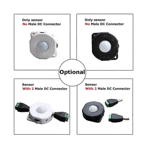 5st Rörelsesensor Ljusbrytare DC 5V 12V 24V Automatisk Infraröd 12V Sensor Rörelse Justerbar Black