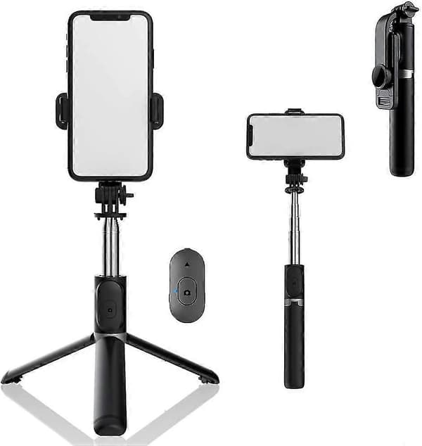 Selfie Stick Stativ, Bærbart Udtrækkeligt 3-i-1 Telefonstativ i Rustfrit Stål