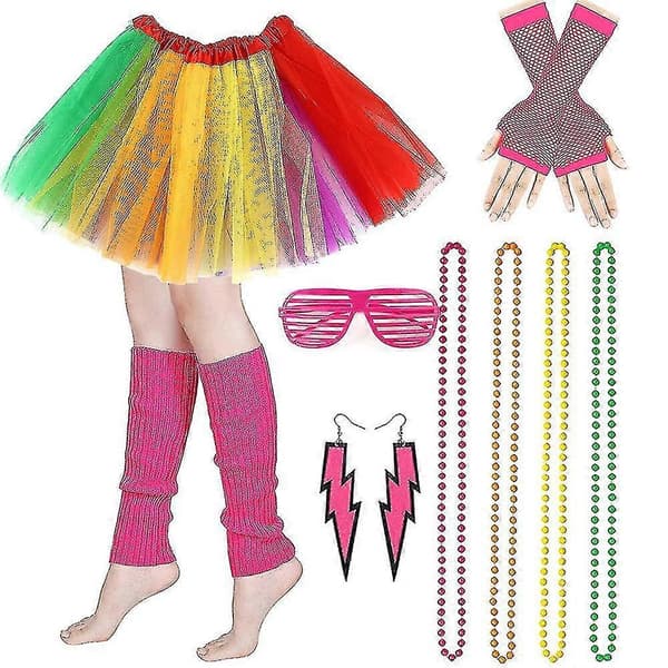 Dam 80-tals Maskerad Retro Party Kostymset Rainbow