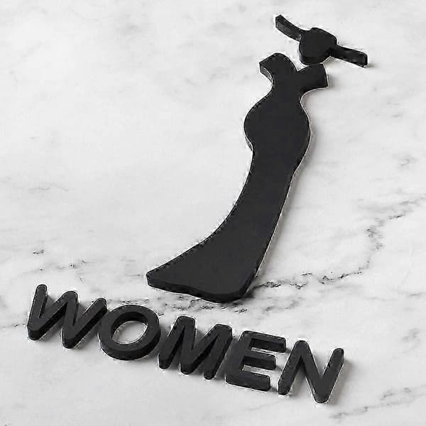 Toiletskilt til WC 3D akryl mænd kvinder dørplade_Specialtilbud 25cm-C black