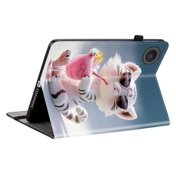 For Lenovo Tab TB311FU Leather Case Pattern Printed Stand Tablet Protective Cover with Card Slots Cartoon Tiger