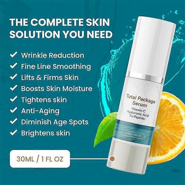 Total Package Serum, Alt-i-én C-vitamin, Hyaluronsyre, Peptider Serum til Ansigtet 2pcs