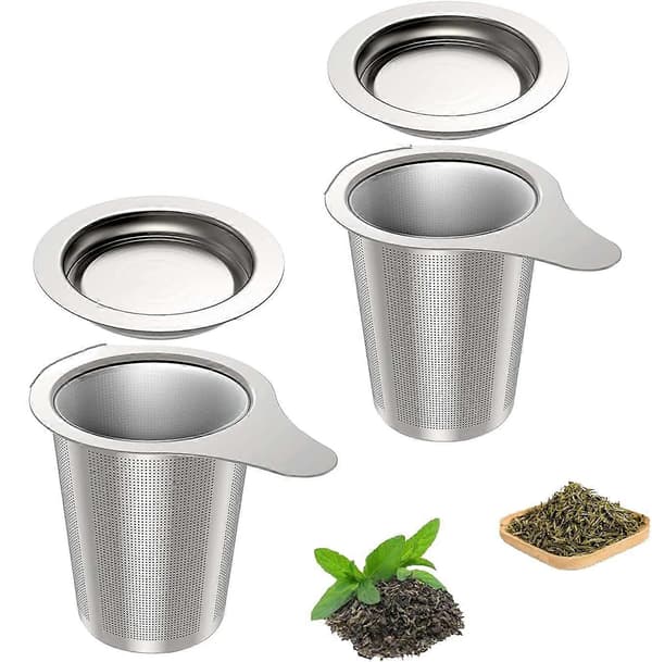 Teæg - Tesold med drypbakke - 304 rustfrit stål - Tefilter - 2 til løs te - Ekstra fint filter - Infuser - Tefilter