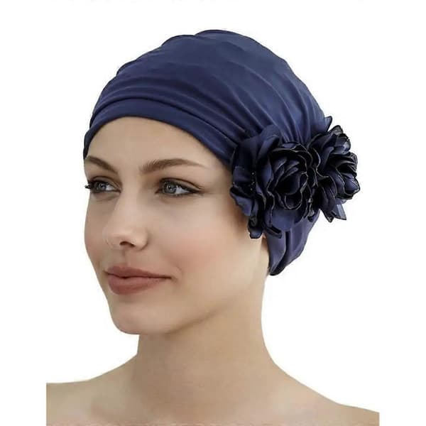 Blomsterstofbadehætte - Navy_Billiga gåvor