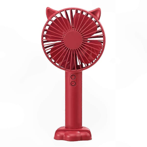 USB Genopladelig Håndholdt Ventilator med Natlys, 3-Hastigheds Stille Mini Bordventilator til Studerende Red