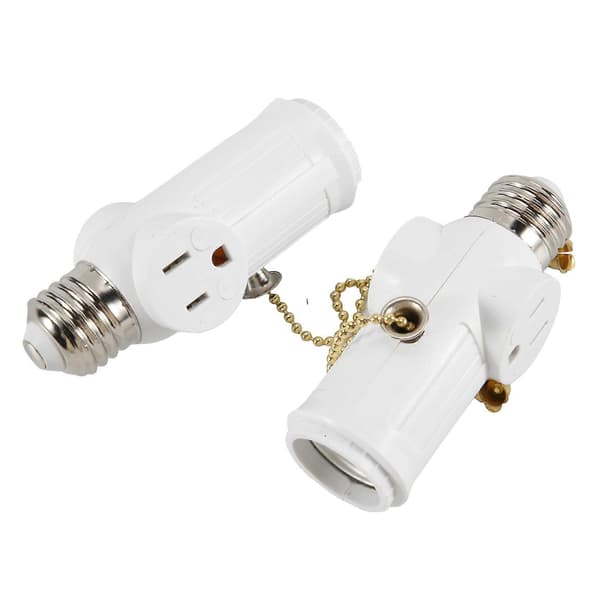 2 stk. lysfatning til stikadapter, E26/E27 pærestikadapter, fatninger understøtter 3-benet lysstik US-stik White