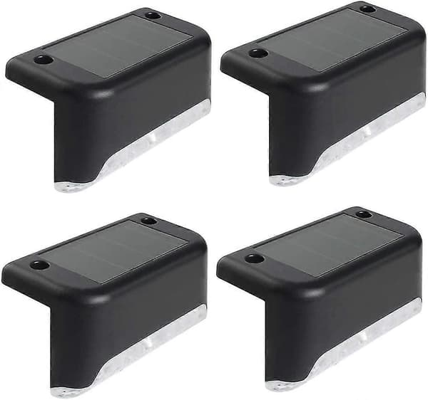 Høj kvalitet 4-pak solcelle dæklys LED solcelle trinlys vandtætte hegnlys kompatible udendørs trin hegn Cold Light Black