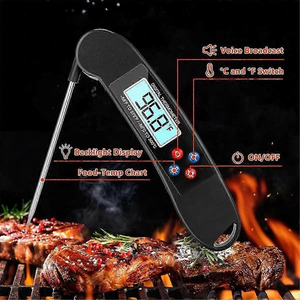 egnet til blinde digitalt talende kødtermometer vandtæt design til grilling_Kvalitetsgåvor Black