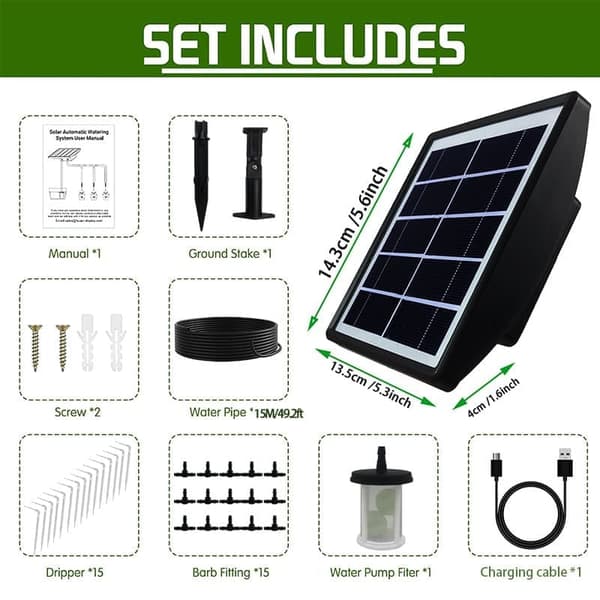 Solar-powered irrigation with timer - Automatic drip irrigation 15m with anti-siphon for garden, greenhouse and vegetables