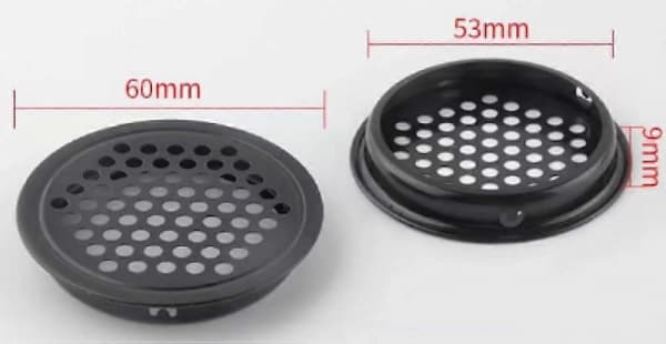 luftriste - ventilationsristdæksel - ventilationsrist - ventilationshuller - 53mm - sort - rund - rustfrit stål - til køkken, bad
