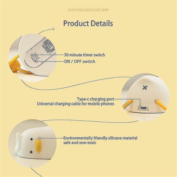 Lying Duck Night Light LED Squishy Silicone Duck Lamp Dimmable Rechargeable Bedside Lamp