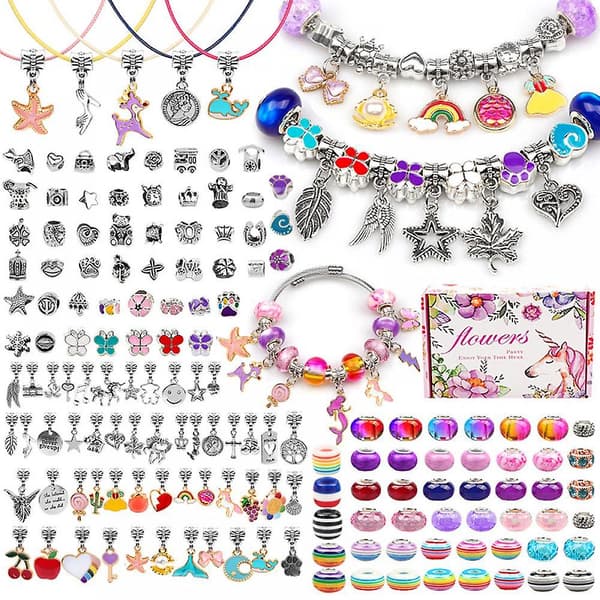 Højkvalitets Kinder Schmuck Set, Einhorn FreundschaftsBettelarmband Perlen Halskette Einhorn