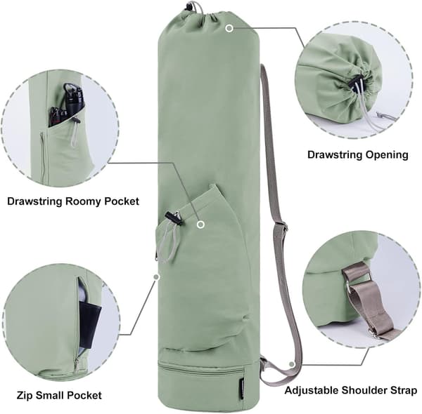 Yoga Mat Bag Large with Adjustable Shoulder Strap Pilates Bag with Bottle Holder and Wet Compartment, Green
