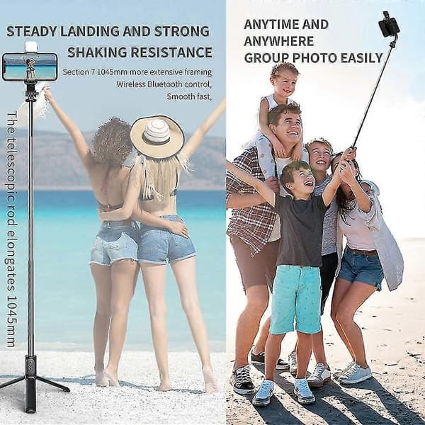 Selfie Stick Stativ, Bærbart Udtrækkeligt 3-i-1 Telefonstativ i Rustfrit Stål