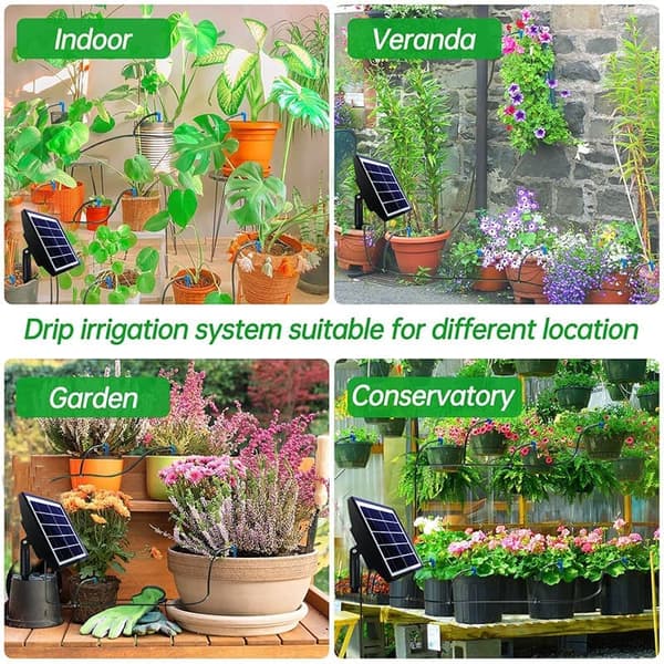 Solar-powered irrigation with timer - Automatic drip irrigation 15m with anti-siphon for garden, greenhouse and vegetables