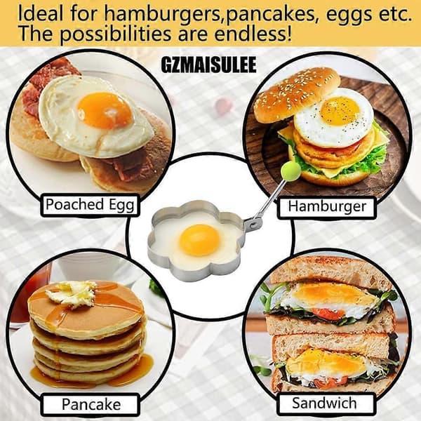 Omeletform - køkkenredskab - Madlavningsring - Bagerring - stegeæg - Spejlægform - Æggeringe sæt - sølv - rustfrit stål