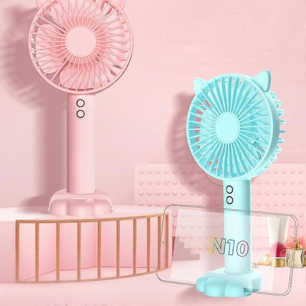 USB Genopladelig Håndholdt Ventilator med Natlys, 3-Hastigheds Stille Mini Bordventilator til Studerende Pink