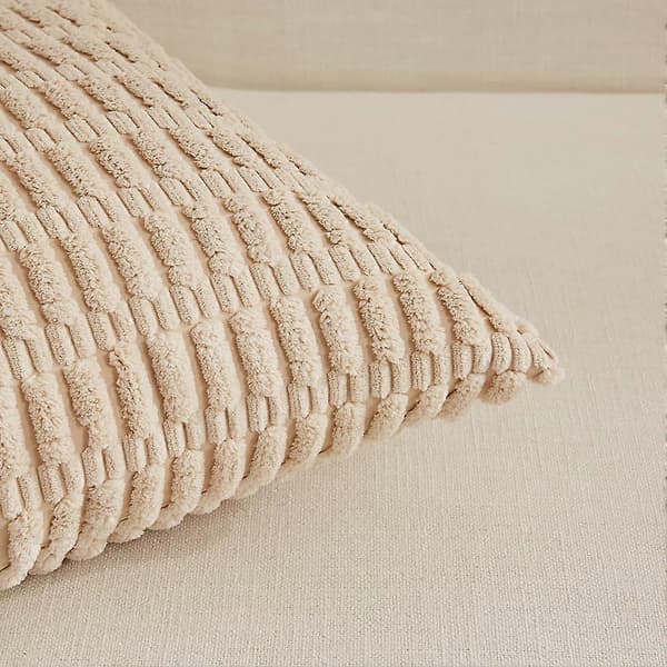 Set med 4 neutrala dekorativa kuddfodral 45 x 45 cm för vardagsrumssoffa säng rustik boho heminredning mjuka randiga kuddfodral