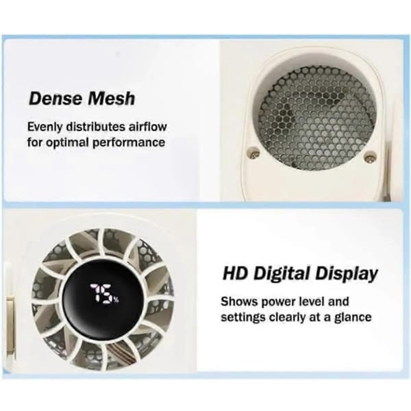 Bil Clip-on Ventilator med LED Display - 360° Rotation, Justerbar Hastighedsventilator Apricot