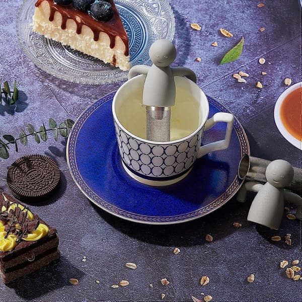 2-pack te-infuser för löste, söt tesil med extra finmaskigt nät i rostfritt stål (Grå)