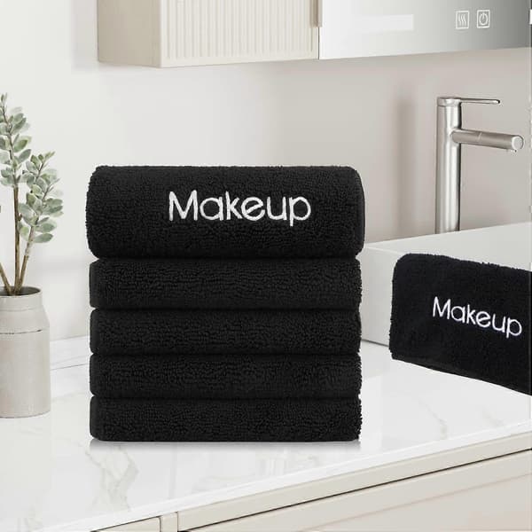 Makeup Remover Cloths 5-Pack Ultra-Soft Reusable Microfiber Facial Towels for Gentle Cleansing Black