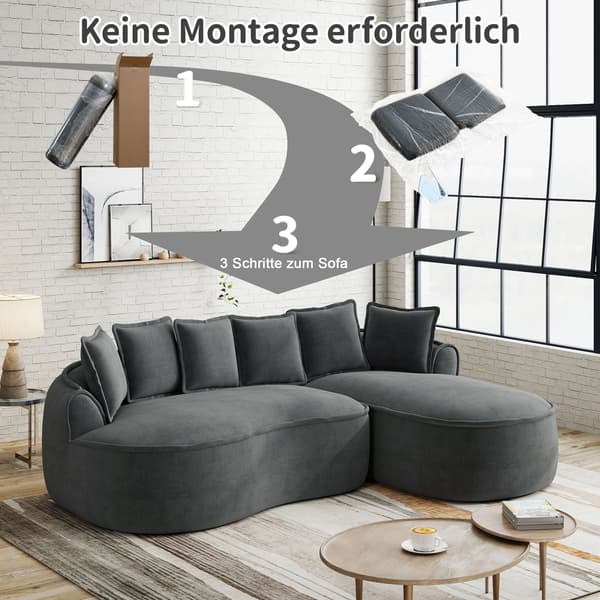 HOMAIRE L-format modulsoffa i chenille, extra djup med kuddar, grå Grå 252 x 164 x 67 cm