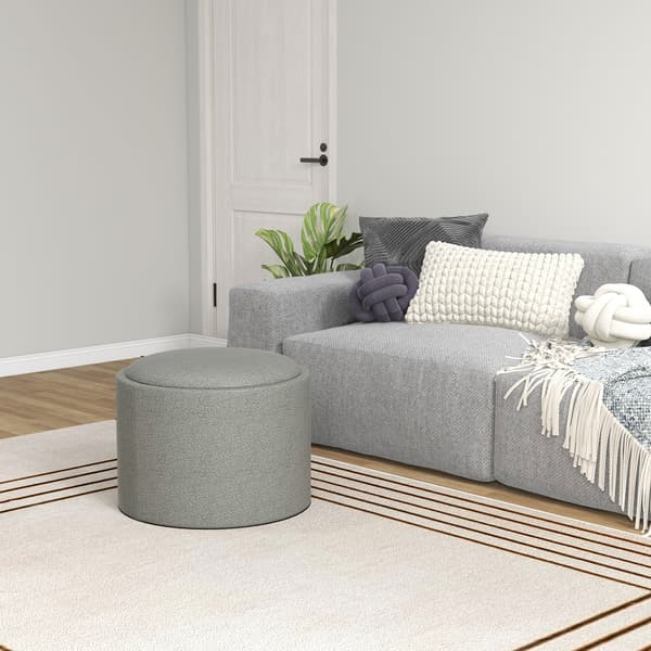 HOMAIRE sittpuff med förvaring, vändbart lock, grå polyester och MDF, 56x56x42 cm Grå