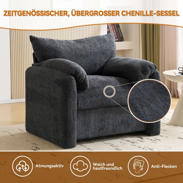 HOMAIRE Chenille Fåtölj i Modern Design, Grå, Överdimensionerad Grå 96 x 82 x 84 cm