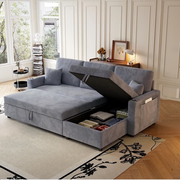 HOMAIRE L-formad soffa med bäddfunktion och förvaring, grå Manchester Grå 72 x 59 x 43 cm