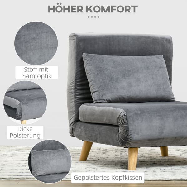 HOMAIRE 2-i-1 fåtölj med bäddfunktion, grå, 72x78x79 cm Grå 72 x 78 x 79 cm