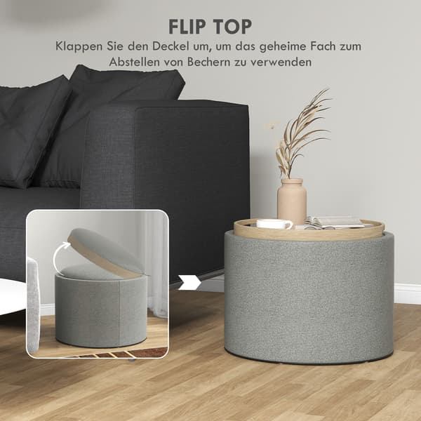 HOMAIRE sittpuff med förvaring, vändbart lock, grå polyester och MDF, 56x56x42 cm Grå