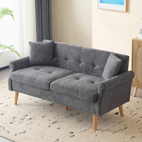 HOMAIRE Chenille-soffa med tjocka kuddar, grå, dubbelsoffa för vardagsrum och sovrum Grå 162 x 74 x 77 cm