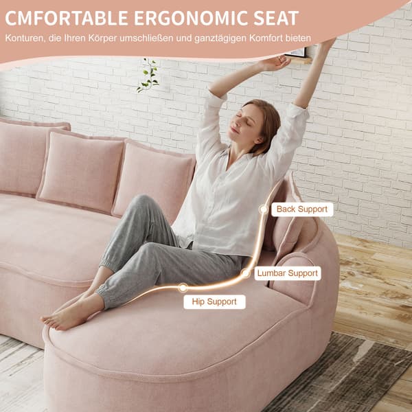 HOMAIRE L-format modulsoffa i chenille, extra djup rosa chaiselongue med kuddar Rosa 252 x 164 x 67 cm