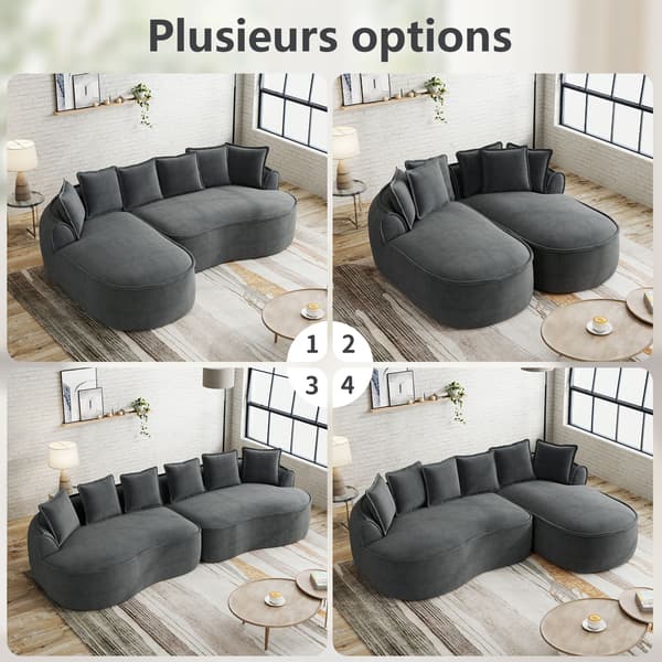 HOMAIRE L-format modulsoffa i chenille, extra djup med kuddar, grå Grå 252 x 164 x 67 cm