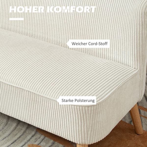 HOMAIRE 2-sits soffa med mjuk stoppning och lättskött gräddvit klädsel, 117x56,5x77 cm Gräddvit