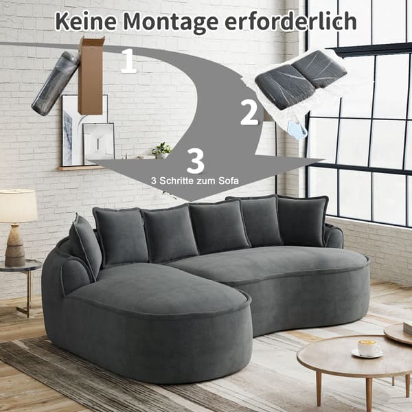 HOMAIRE Cloud L-format soffgrupp i chenille med djup sittdyna och breda armstöd, grå Grå 252 x 164 x 67 cm