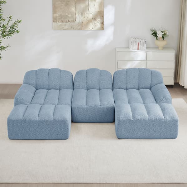 HOMAIRE 3-sits U-format modulsoffa med 2 ottomaner, blå Blå 288 x 165 x 79 cm