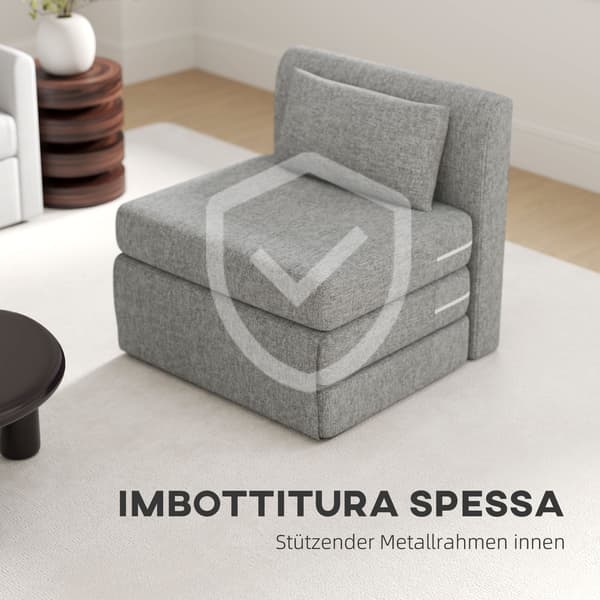 HOMAIRE multifunktionell vikbar sovfåtölj med metallram, 80x75x74 cm, grå Grå