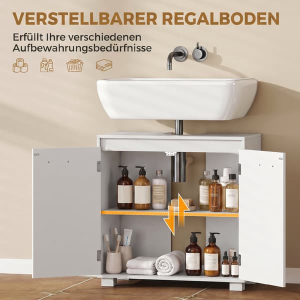HOMAIRE Vit badskåp med U-förmigt avlopp, justerbart hyllplan, modernt design Vit 60 x 30 x 60 cm