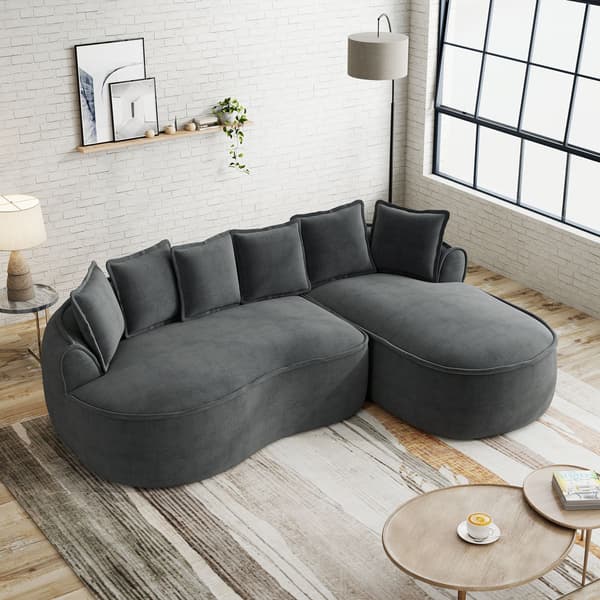 HOMAIRE L-format modulsoffa i chenille, extra djup med kuddar, grå Grå 252 x 164 x 67 cm