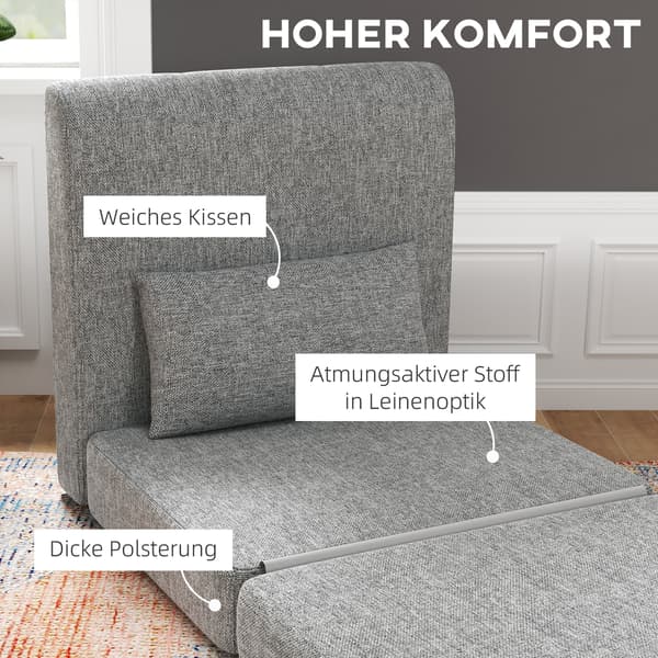 HOMAIRE multifunktionell vikbar sovfåtölj med metallram, 80x75x74 cm, grå Grå