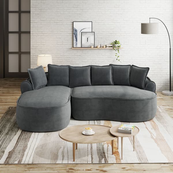 HOMAIRE Cloud L-format soffgrupp i chenille med djup sittdyna och breda armstöd, grå Grå 252 x 164 x 67 cm