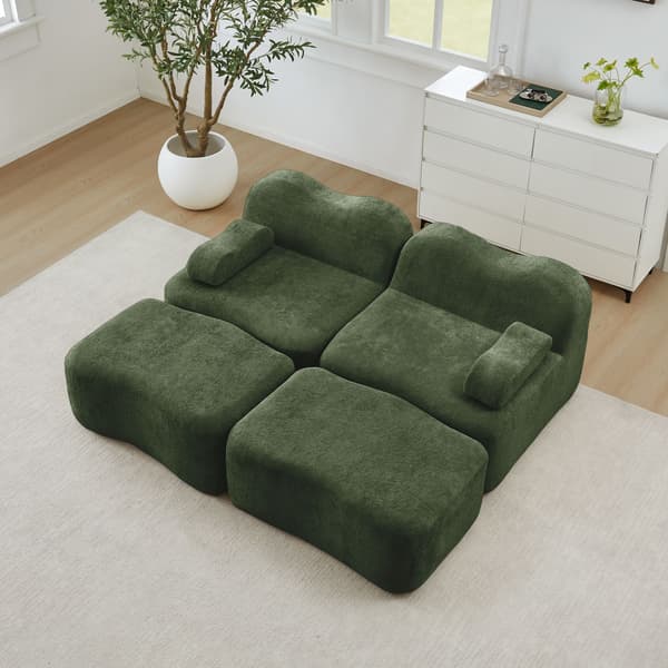 HOMAIRE 2-sits modulsoffa med 2 ottomaner, grön sammet Grön 192 x 167 x 70 cm