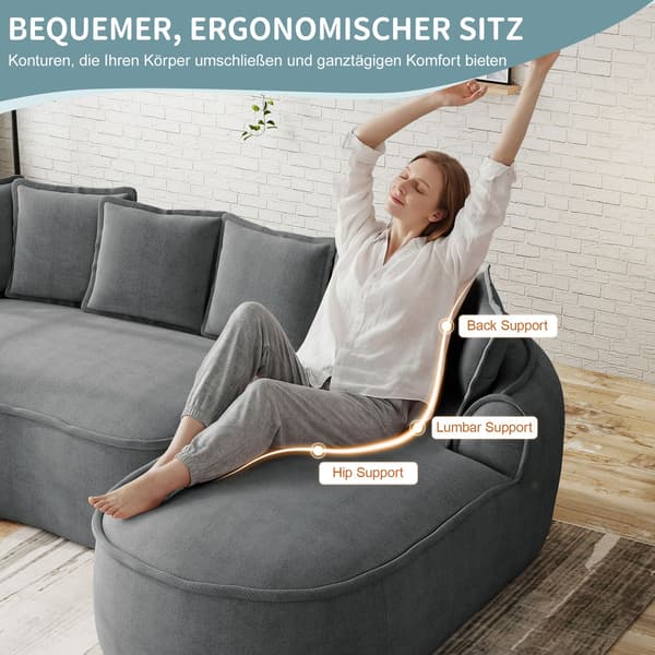 HOMAIRE L-format modulsoffa i chenille, extra djup med kuddar, grå Grå 252 x 164 x 67 cm