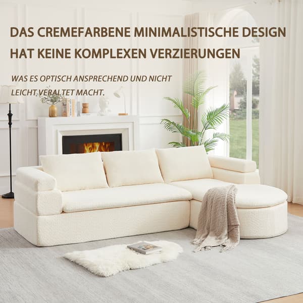HOMAIRE L-förmigt Ecksofa med Chaiselongue i modern chenille, beige, 3-sits Beige