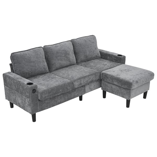 HOMAIRE L-format 3-sitssoffa med USB och Typ-C, grå linne Grå 202 x 137 x 80 cm
