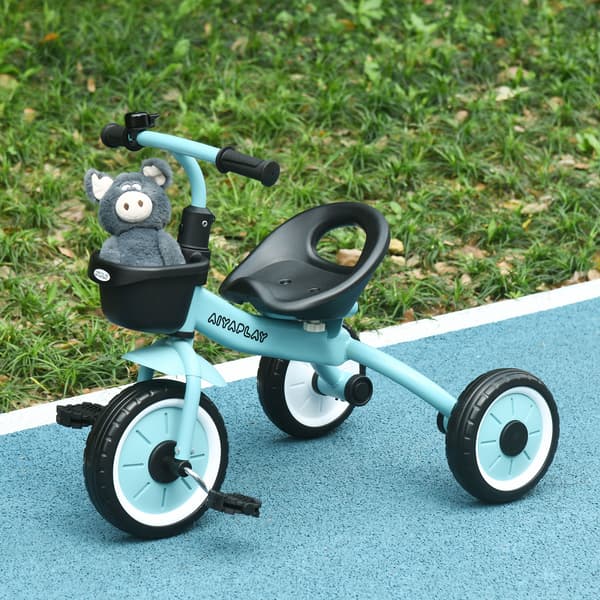 HOMAIRE barncykel trehjuling 2-5 år, justerbar sits, ringklocka, cykelkorg, metallram, blå Blå