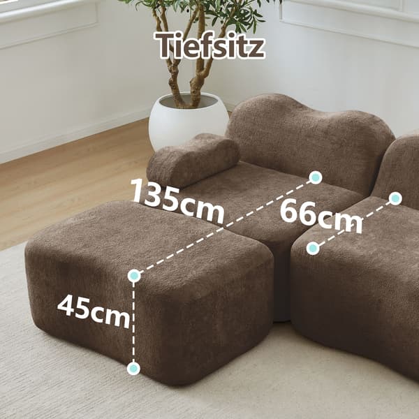HOMAIRE 2-sits modulsoffa i L-form med ottoman, sammet, brun Brun 192 x 167 x 70 cm