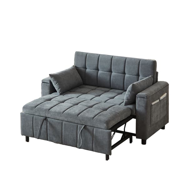 HOMAIRE 3-i-1 Chenille 2-sits soffa med förvaring, bäddfunktion och sidofickor, robust metallram, multifunktionell för vardagsrum och gästrum, grå Grå