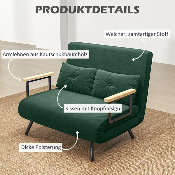 HOMAIRE Fällbart bäddsoffa 4-i-1 med sovfunktion i sammetstyp, 183x98,5 cm, grön Grön 102 x 73 x 81 cm